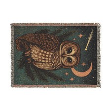 Spotted Owl Cottage Pattern Woven Blanket  Cozy Cabin Throw