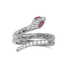 V404 S925 STERLING SILVER RED CLEAR CZ COILED SNAKE RING SIZE 8