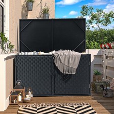 400L PE Rattan Garden Storage Box Metal Frame Deck Chest Cushion Shed Organizer