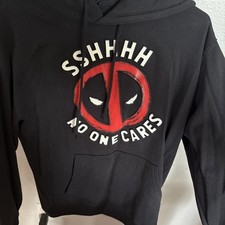 Marvel Deadpool Hoodie Mens Medium Black Pullover Sweatshirt SSHHHH No One Cares