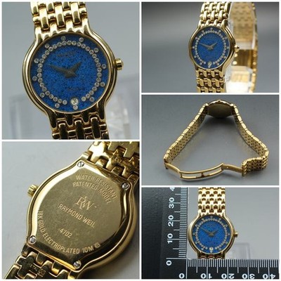 Vintage 90's RAYMOND WEIL 4702 Fidelio 18K Gold Diamond Blue Dial