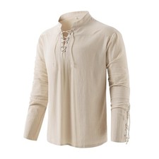 Men's Pirate Shirt Medieval Renaissance Steampunk Retro Long Sleeve Lace up T Sh