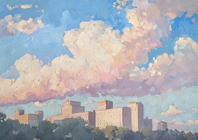 Urban Skyline and Clouds Wall Art Poster Premium Quality Home Decor