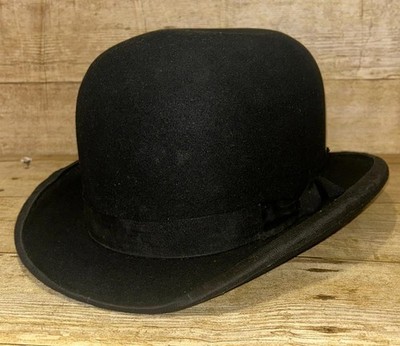 Vintage schwarzer Fell Filz Bowler Hut - Größe 7 1/8 / 58 cm von Melton & Co London