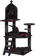 Gothic Cat Tree with Coffin Bed  55" Cat Tower with Spacious Cat Condo  Scratching