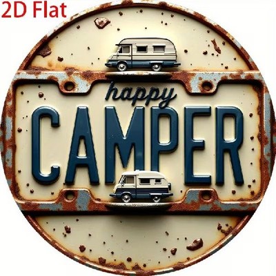 Blechschild rund Happy Camper Nostalgie Vintage Metallschild TEL4495