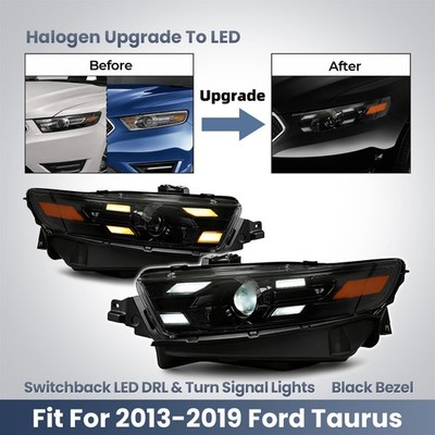 For 2013-2019 Ford Taurus Halogen Upgrade To LED Headlight Black Left+Right Pair
