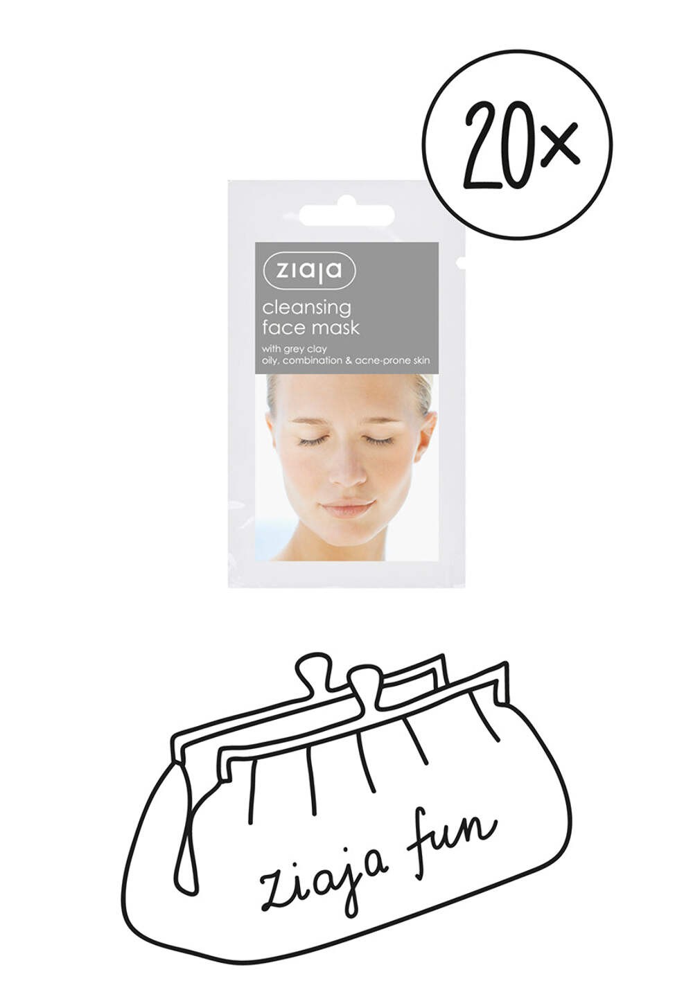 20 X Ziaja Cleansing Face Mask With Grey Clay/Sachet 7ml