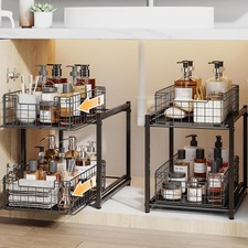 Under Sink Organizer, 2-Tier Pull Out Cabinet Organizer, Adjustable Height