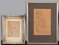2 Antique 1929/1930 Signed HERMAN MARIL Pencil Sketch Figure Portrait Drawings