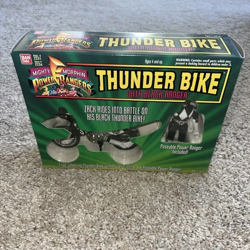 Thunder Bike with Black Ranger #2234 (Vintage MMPR Power Rangers, Bandai) NEW