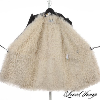LNWOT Loewe Madrid Black Cream Shearling Fur Lined Black Piacenza Jacket Coat 46