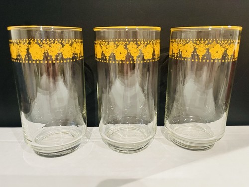 3 Vtg Corelle Golden Butterfly Glasses/tymblers 5 1/8”
