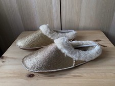 Clarks Women’s Eskimo Ski Slippers Gold Metallic Leather Uppers Fur Lined UK 7