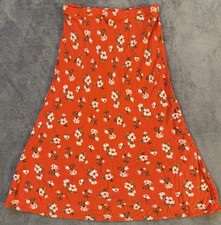 Old Navy Bright Orange-Red Floral Print A-line Midi Skirt