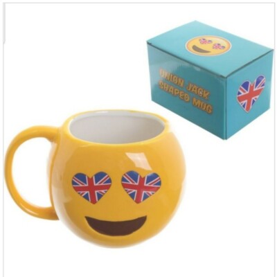 Keramik Kaffeebecher Happy Face Union Flagge Augen Zuhause Geschenk Ware Brandneu...