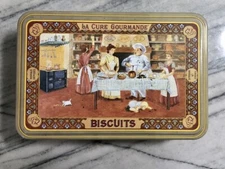 France La Cure Gourmande Biscuit Metal Tin Hinged Box Bakery Scene Collectable