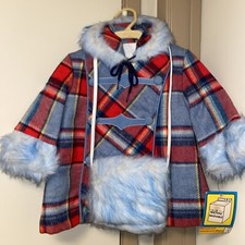 Vtg Plaid Girl Hooded Lined Coat Button Down W/ Handwarmer size 2 NEW NOS