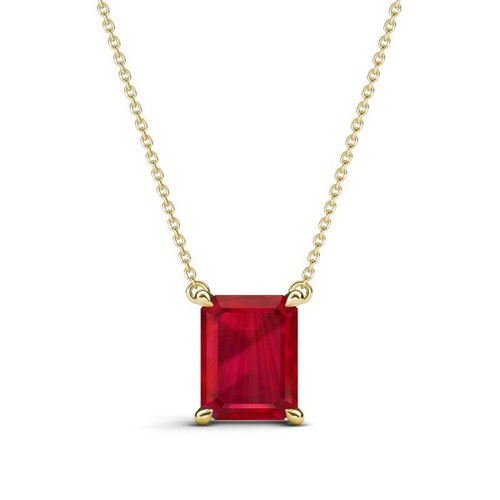 Emerald Shape Lab Created Ruby Solitaire Necklace 2 3/4 ctw 14K Gold JP:289958 - Picture 6 of 13