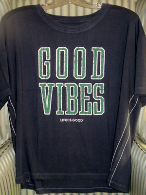 NWT!   LIFE IS GOOD  WOMENS  S/S CRUSHER  BOXY  TEE...''GOOD VIBES ATHLETIC''. (M)