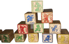 Lot of 23 Vtg 1.25" Wooden Blocks Disney Number Letters ABCs Baby