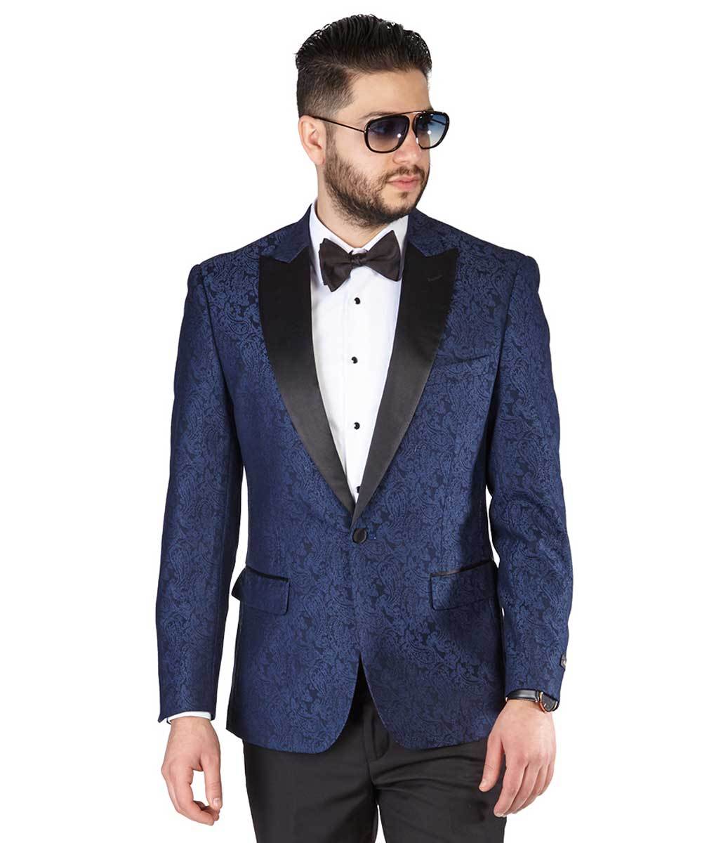 Navy Blue Paisley Peak Lapel Jacket 