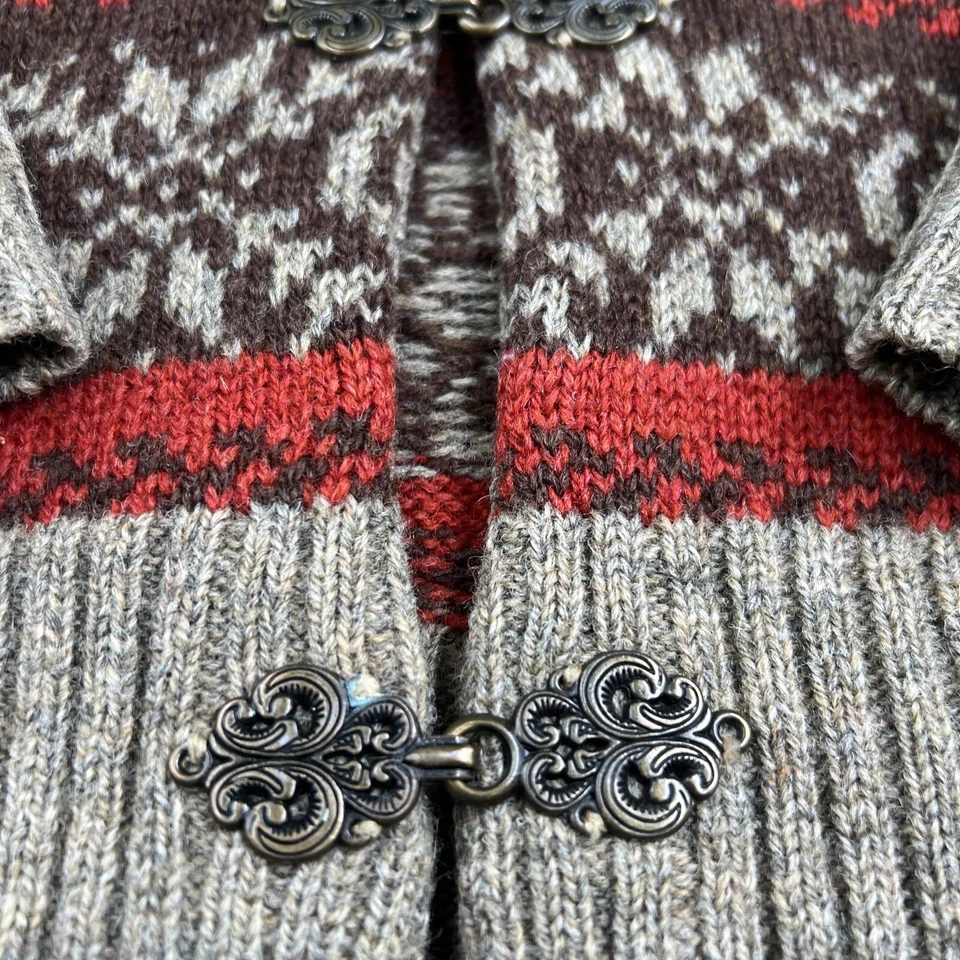 Vintage Susan Bristol Nordic Fair Isle Pure Wool Cardigan Sweater Size S Brown - Image 4 of 4