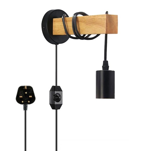 LEDSone Modern Industrial Wall Light Metal Wood Plug in Lighting Fixtures - Picture 12 of 21