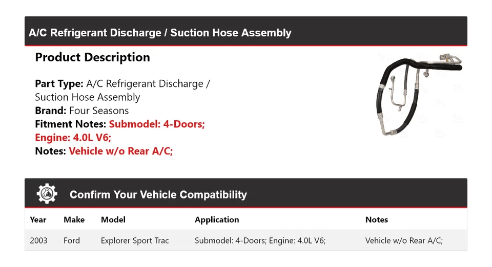 Conjunto de manguera de línea de succión de descarga para Ford Explorer Sport Trac 2003 4 Seaso Foto 2 de 4
