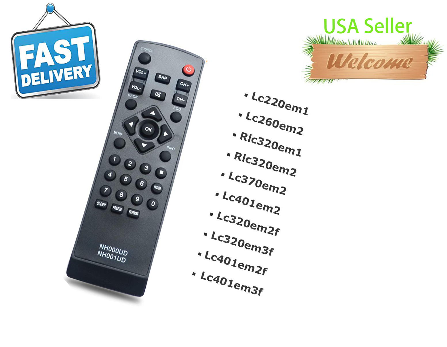 NH000UD NH001UD Replacement Remote Control for Emerson Sylvania TV LC220EM1