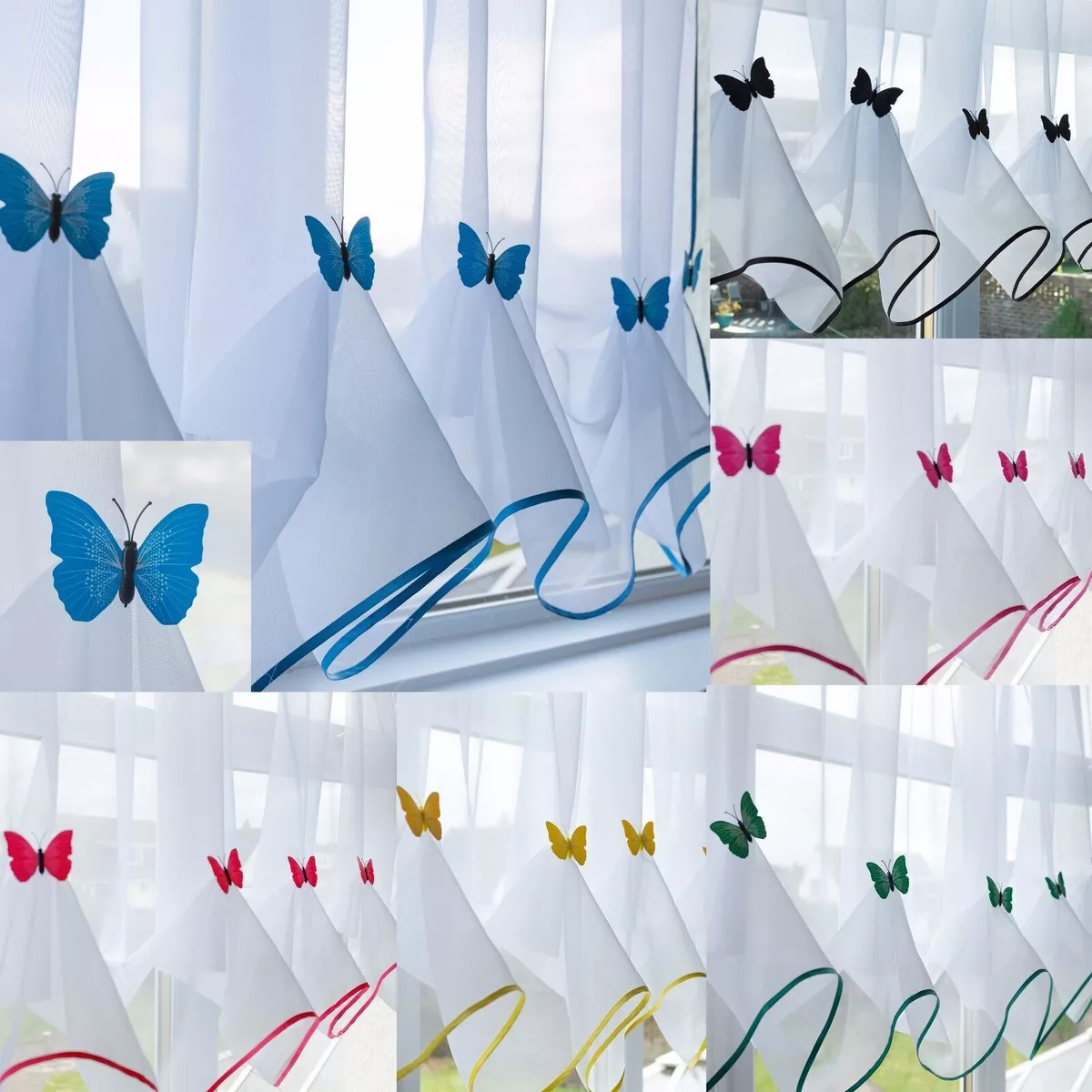 Butterfly Voile Curtain With Matching Piping Kitchen Blind Cafe Net Curtains