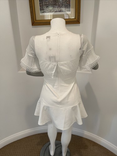 SHILLA The Label Class Pleat-Trim Short Sleeve A-Line White Mini Dress L - Picture 10 of 12