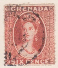 (F195-42) 1873-8 Grenada 6d vermillion QVIC stamp (AQ)