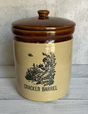 Vintage Cracker Barrel Cookie Canister Crock Jar w/ Lid Staffordshire  England