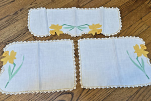 VINTAGE! Yellow Orchid Chair Back and Arm Doilies for your chair