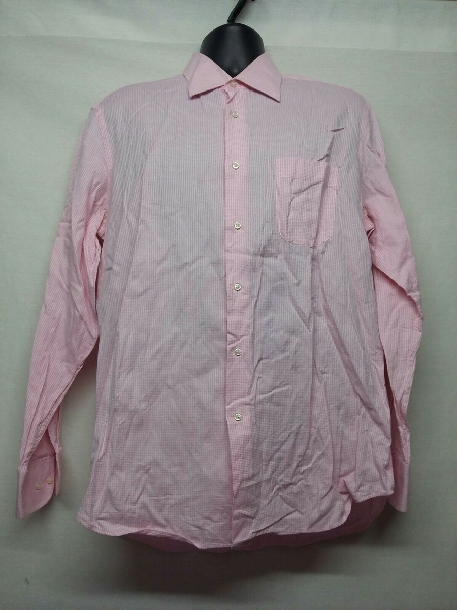 hugo boss pink dress shirt Hugo Boss Men's Pink Button Front Long Sleeve Dress Shirt Size 16.5 34/35  SM3