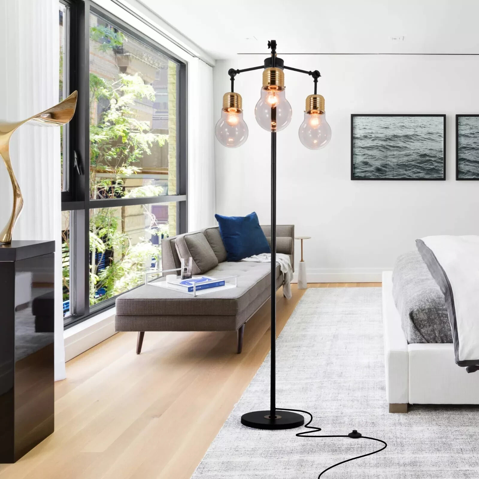 65-inch Steampunk Industrial 3-Light Adjustable Head Tall Floor Lamp