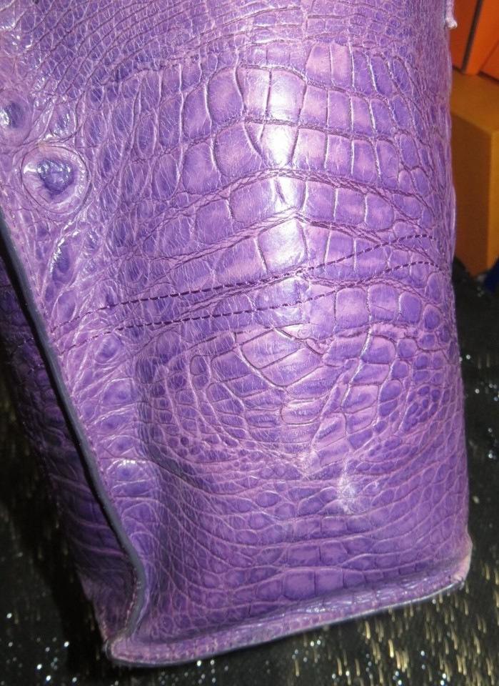 Furla Jucca Electric Plum Italian Croc Embossed Leather Satchel