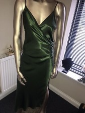 Zara Draped Satin Midi Dress Dark Green Sz XS New