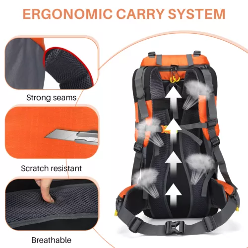 Wasserdichter Rucksack 60L großes Fassungsvermögen Tornister Tasche für Camping Wandern Reisen - Bild 55 von 56