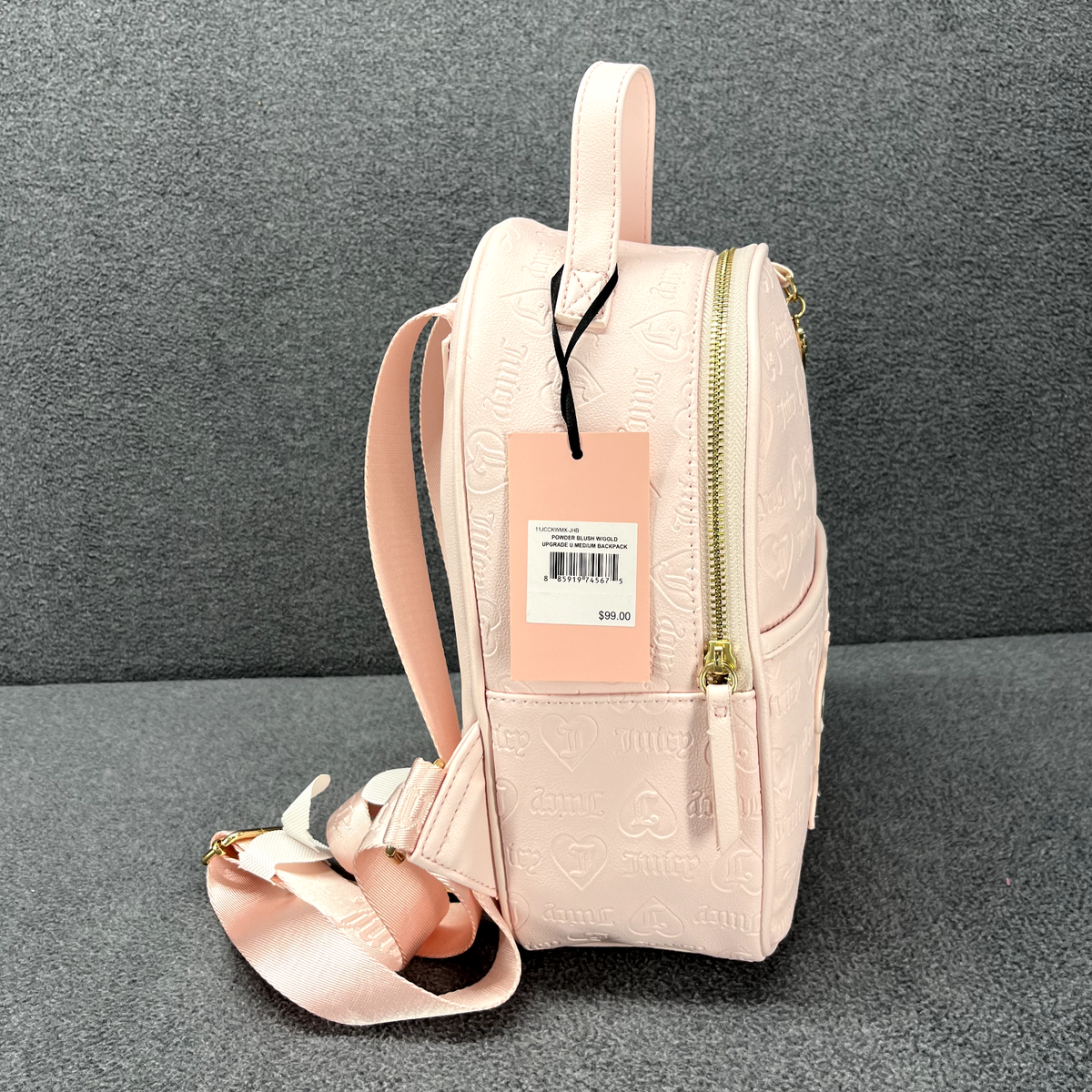 Juicy Couture Backpack Medium Powder blush pink gold Logo | eBay
