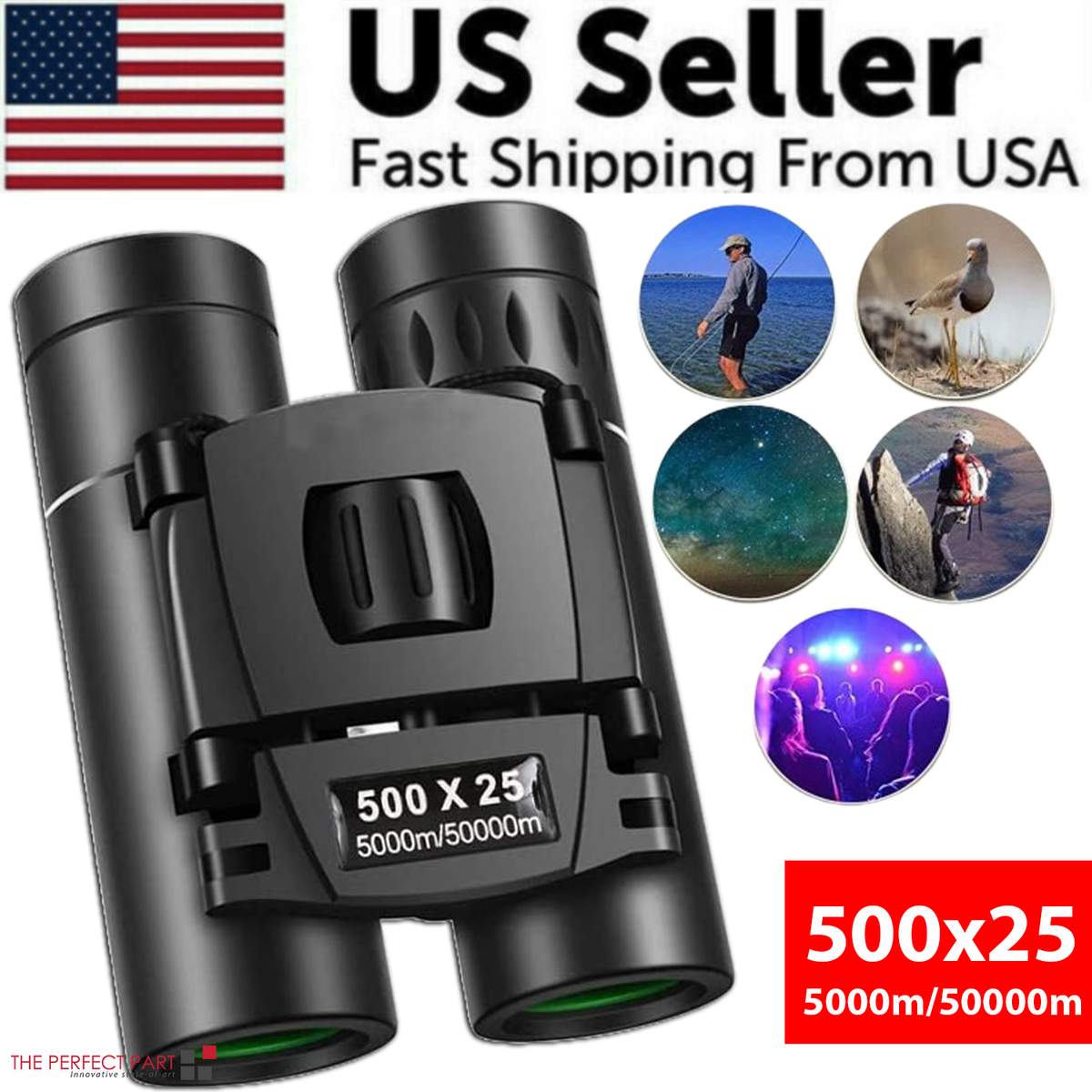 500x25 Portable HD Zoom Powerful Binoculars Day Low Night Optics