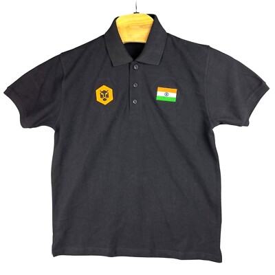 Richard Paddler Polo Shirt Men L Black Patch Indian Flag & Jindal Panther Logo