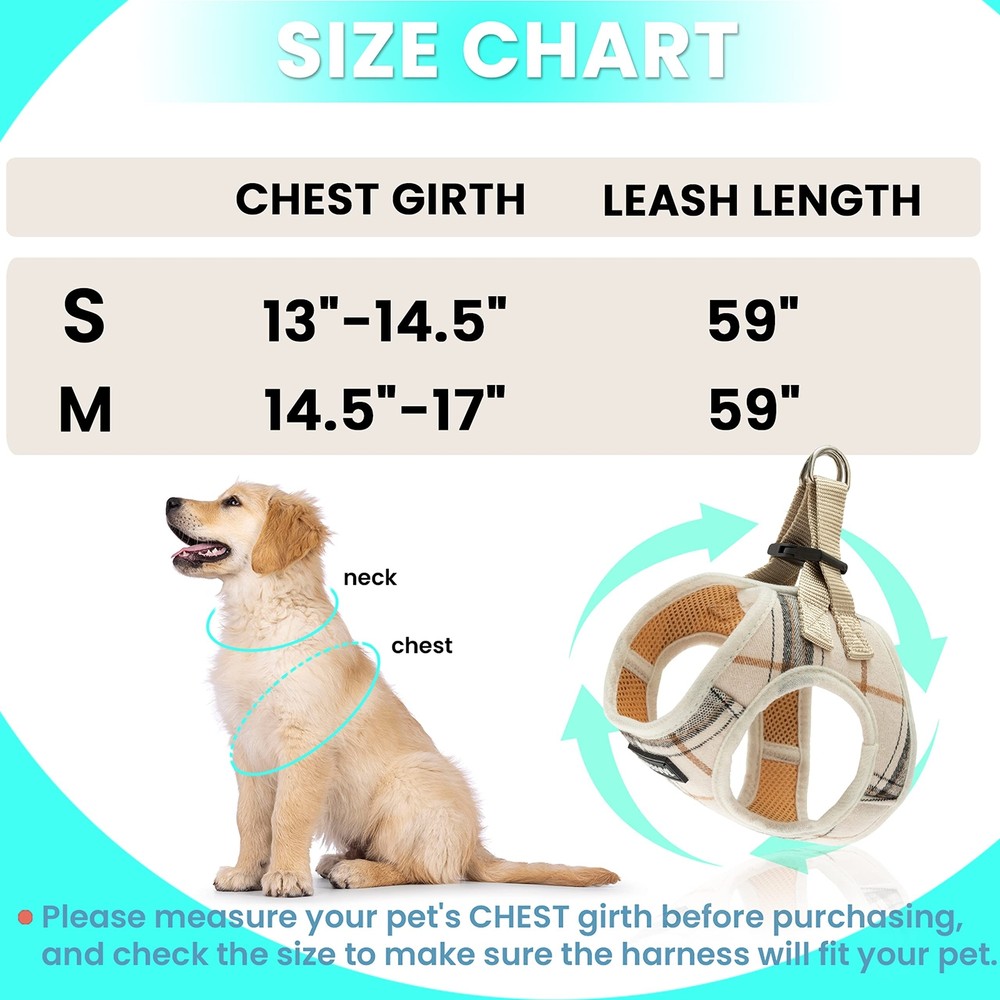 Dog Harness for Small Dogs - Plaid No Pull Dog Vest Harness and Lea... Fast Ship
