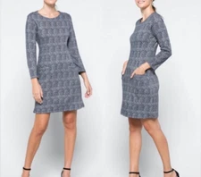 41 Hawthorn Aniya Jacquard Knit Dress Size M Navy Blue Plaid Houndstooth Zip NWT