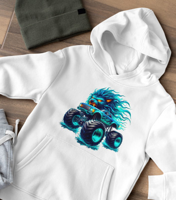 Crazy Monster Truck Hell Fire Löwe Bär Dinosaurier Rex Bio Kinder Hoodie S - XL