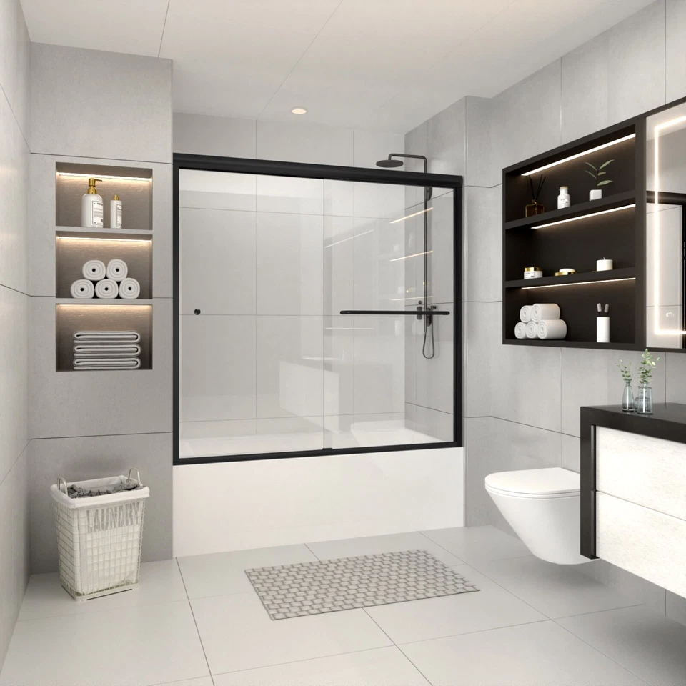 iBath 55-59 дюймов ширина x 56 дюймов высота полукаркасная раздвижная душевая дверь легко чистится - Изображение 2 из 4