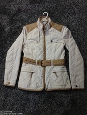 Zara Game Jacket Womens Size S Beige And Tan Zip Up Front + Pockets And Belt
