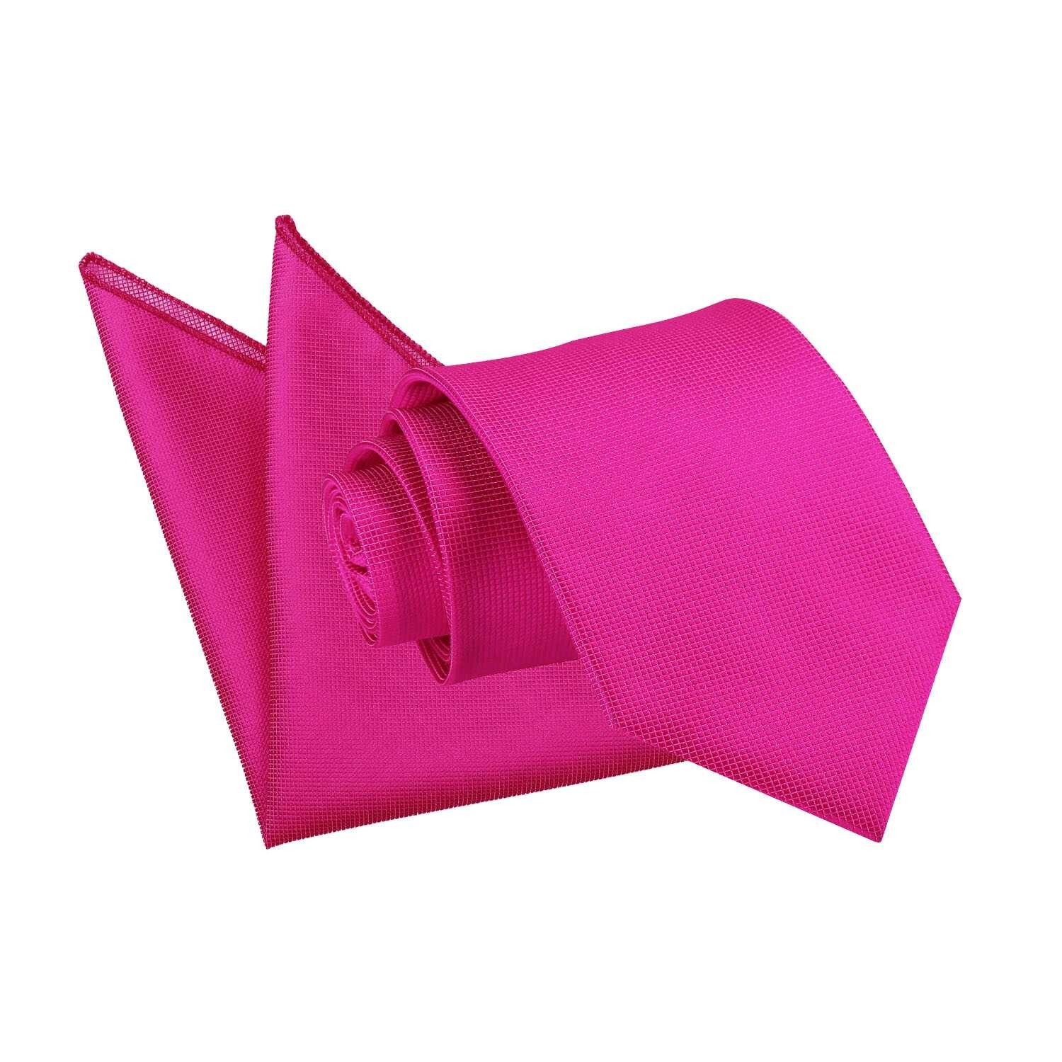 Juego clásico de corbata y cuadrado de bolsillo rosa fucsia liso a cuadros para hombre de DQT