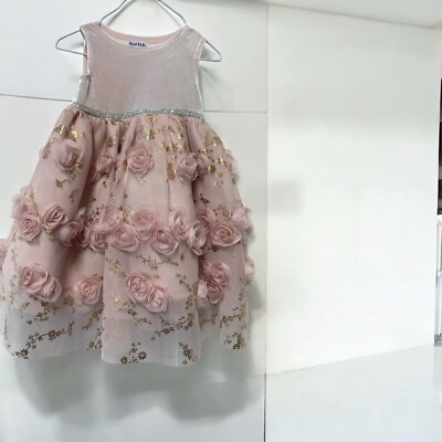 BlueBeri Boulevard Blush Pink Rosette Rhinestone Trim Party Dress  Wedding 18mos